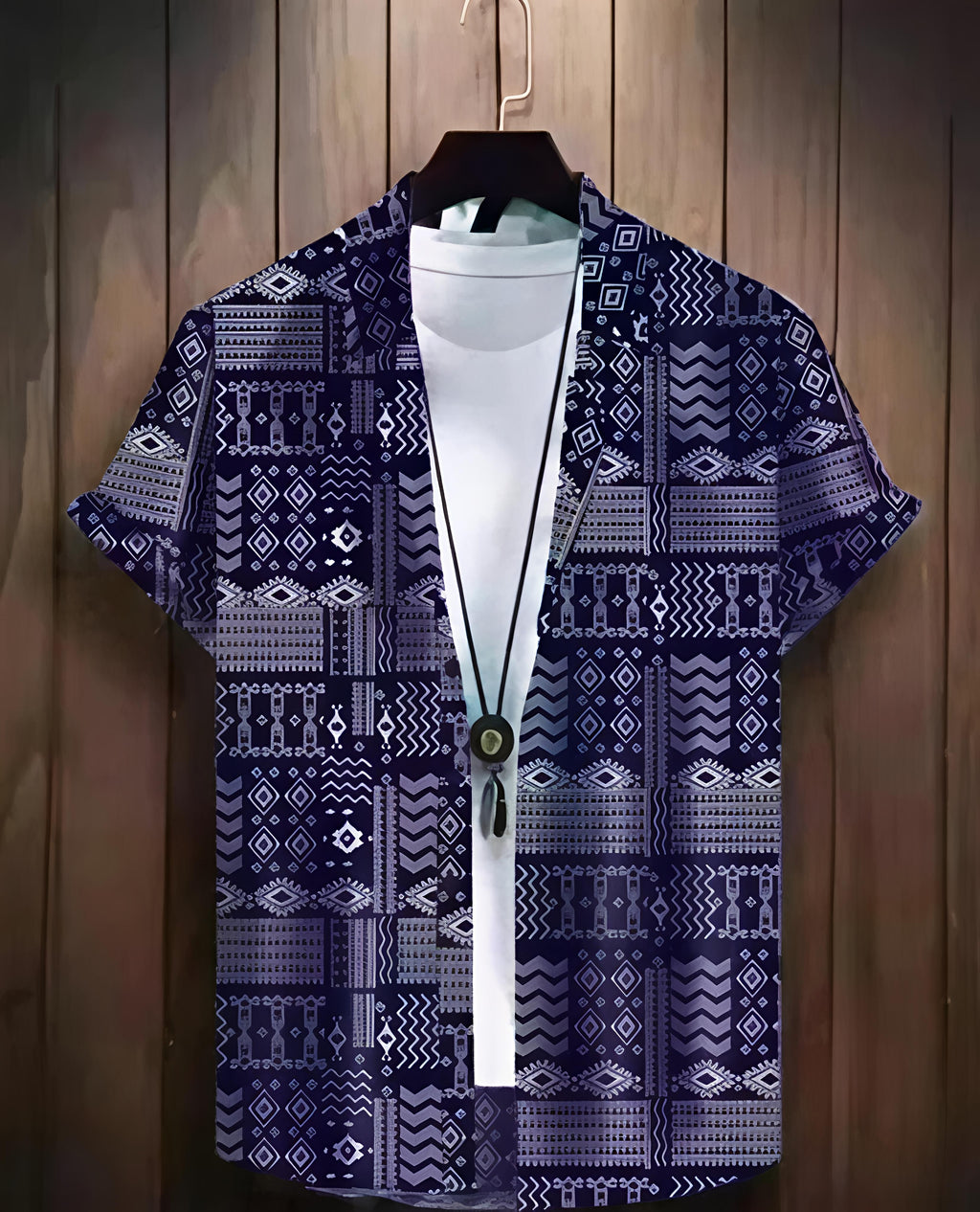 Printed Lycra Casual Shirt for Men – Navy Blue | Eighteen-X