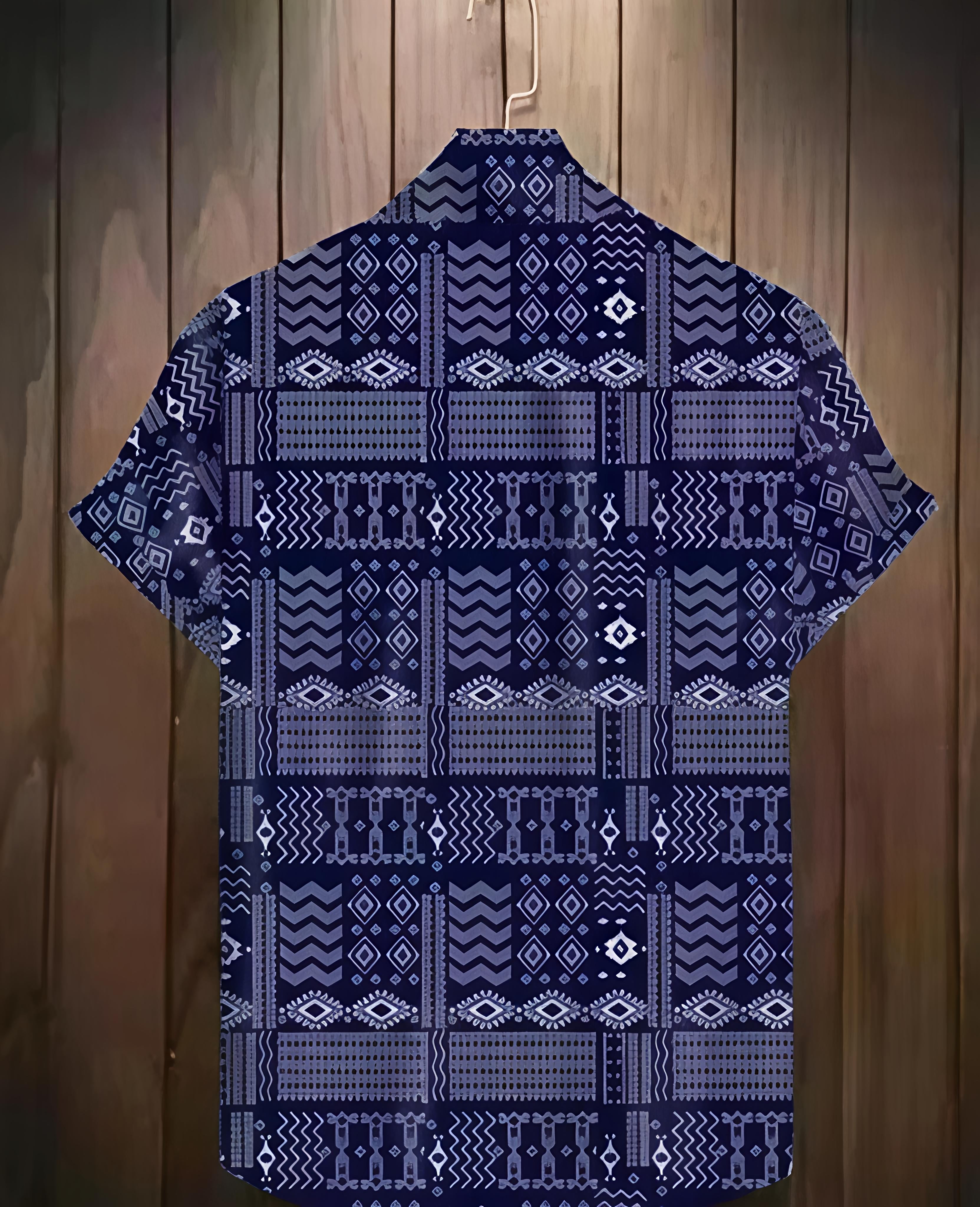 Printed Lycra Casual Shirt for Men – Navy Blue | Eighteen-X