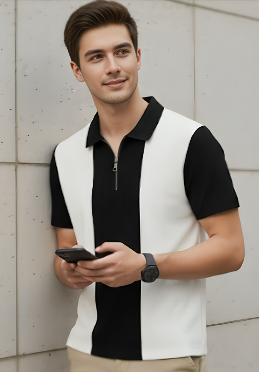 Men’s Classic Zip Polo T-Shirt – Premium Cotton Blend
