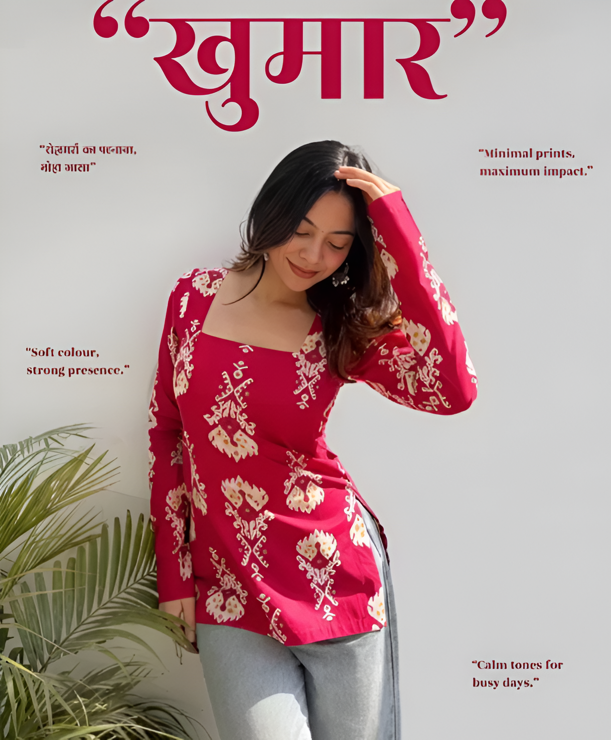 “Khumar” Pink Cotton Square Neck Floral Kurti