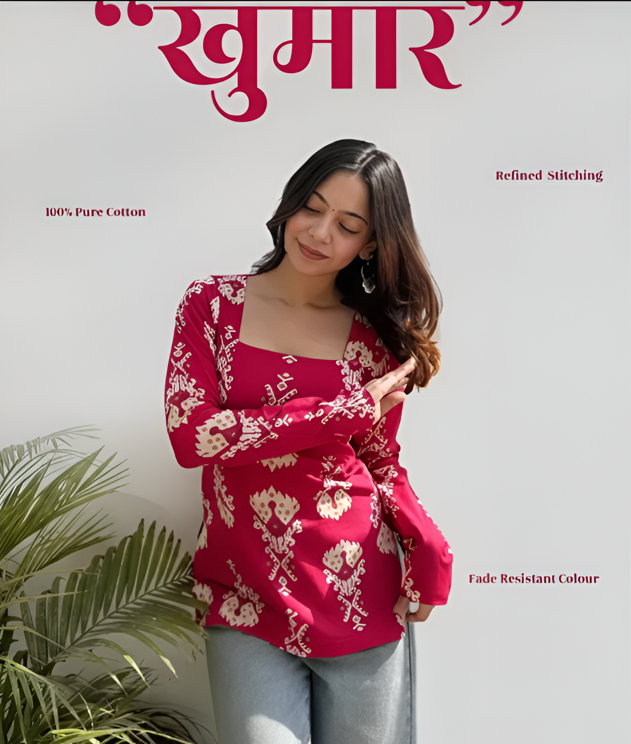 “Khumar” Pink Cotton Square Neck Floral Kurti