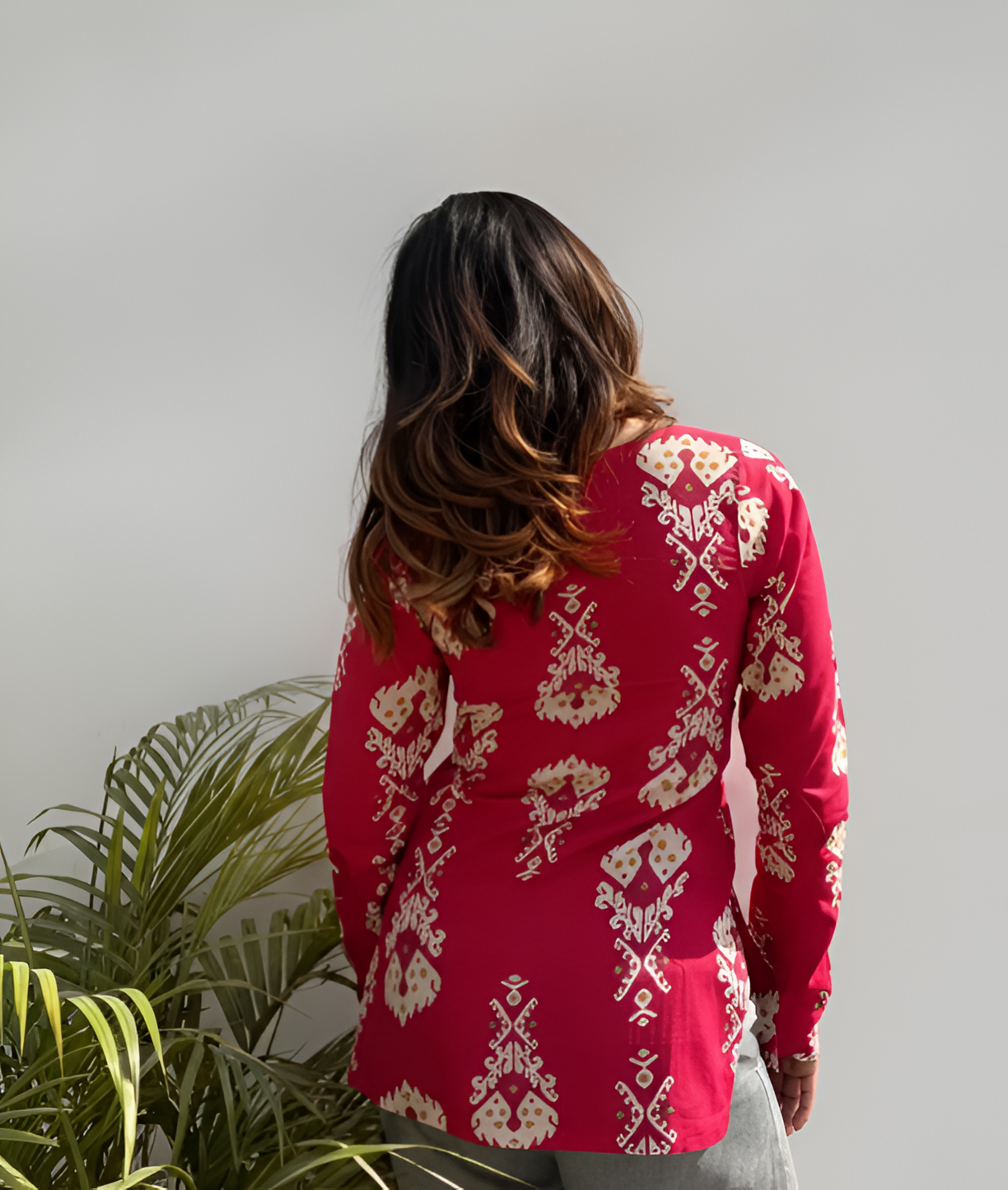 “Khumar” Pink Cotton Square Neck Floral Kurti