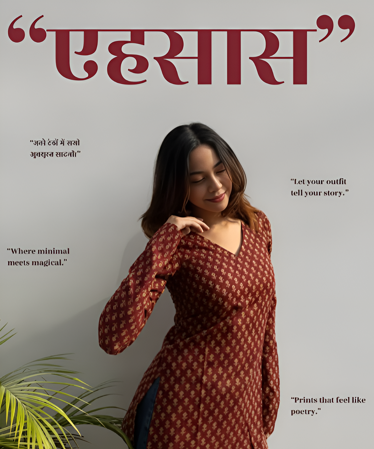 Ehsaas Red Floral Cotton V-Neck Short Kurti