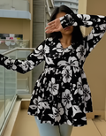 Black Floral Printed V-Neck Rayon Top for Women | Daily Wear
