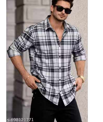 Men's Premium Black & White Checkered Casual Shirt