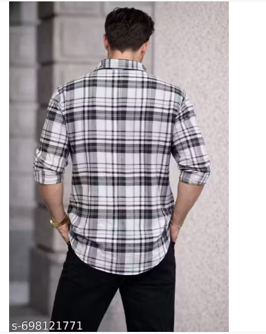 Men's Premium Black & White Checkered Casual Shirt