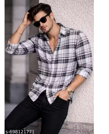 Men's Premium Black & White Checkered Casual Shirt